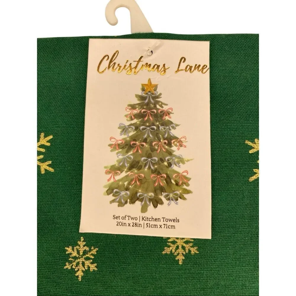 Set Of 2 Nwt Christmas Lane Gold Snowflake Beaded Kitchen Towels 20x28 Holiday